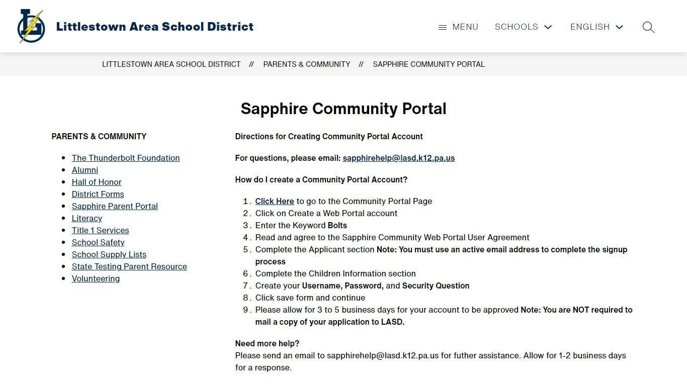 Sapphire Community Portal | Littlestown Area School District